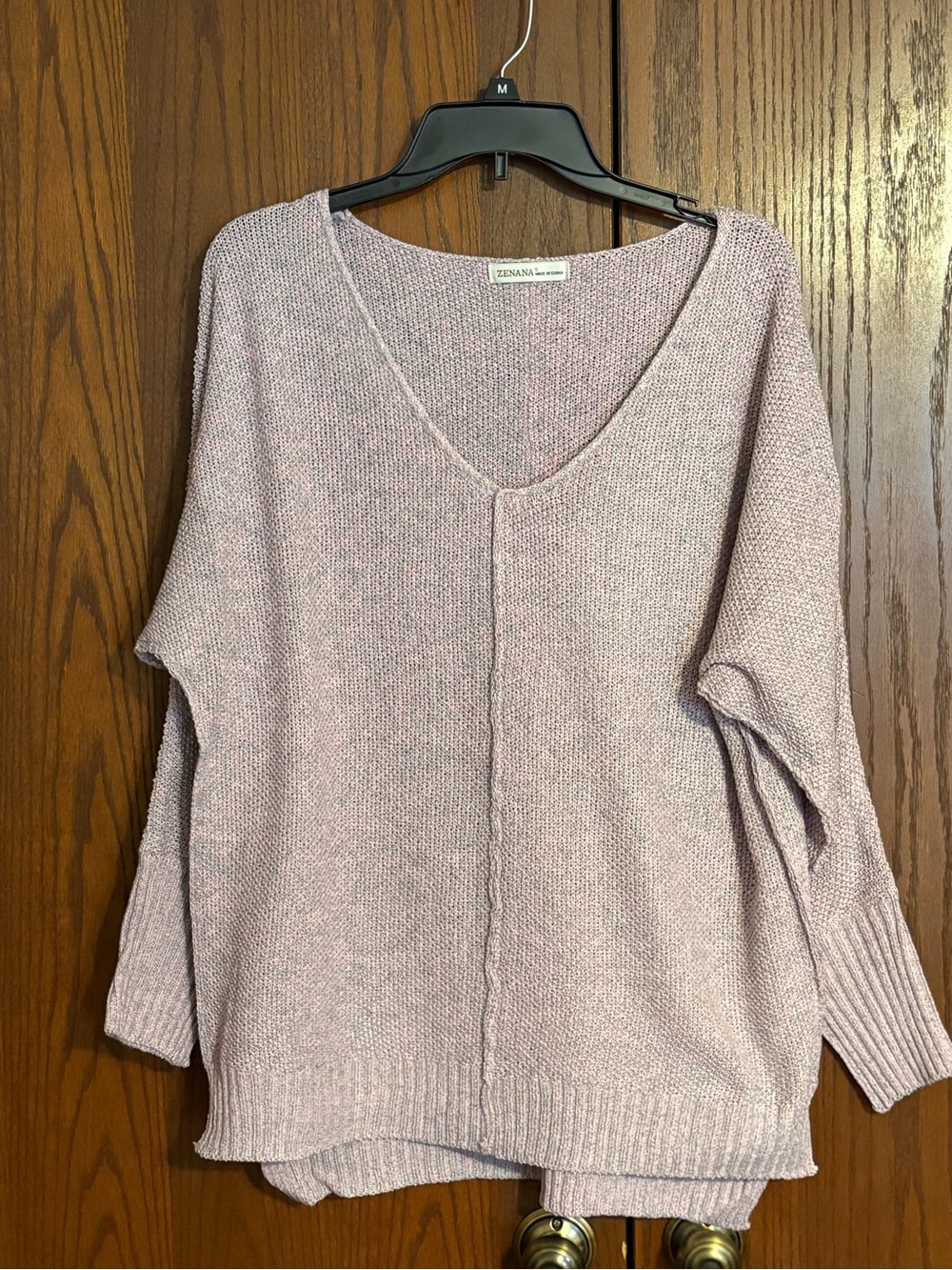 Zenana Outfitters pink/gray V-Neck Knit Sweater for Women S